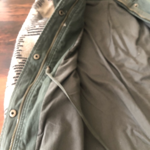 Army Green Jacket with Knit Sleeves and Hood - Picture 6 of 6